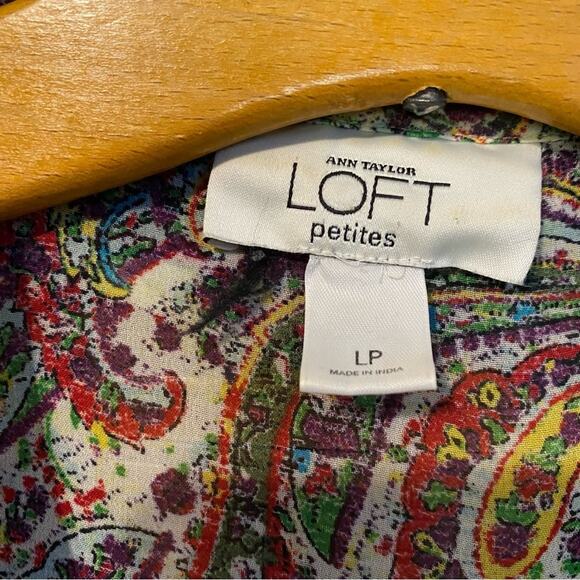 LOFT Colorful Paisley Blouse large petite button up cap sleeve Y2K phoebe buffet - Picture 3 of 6